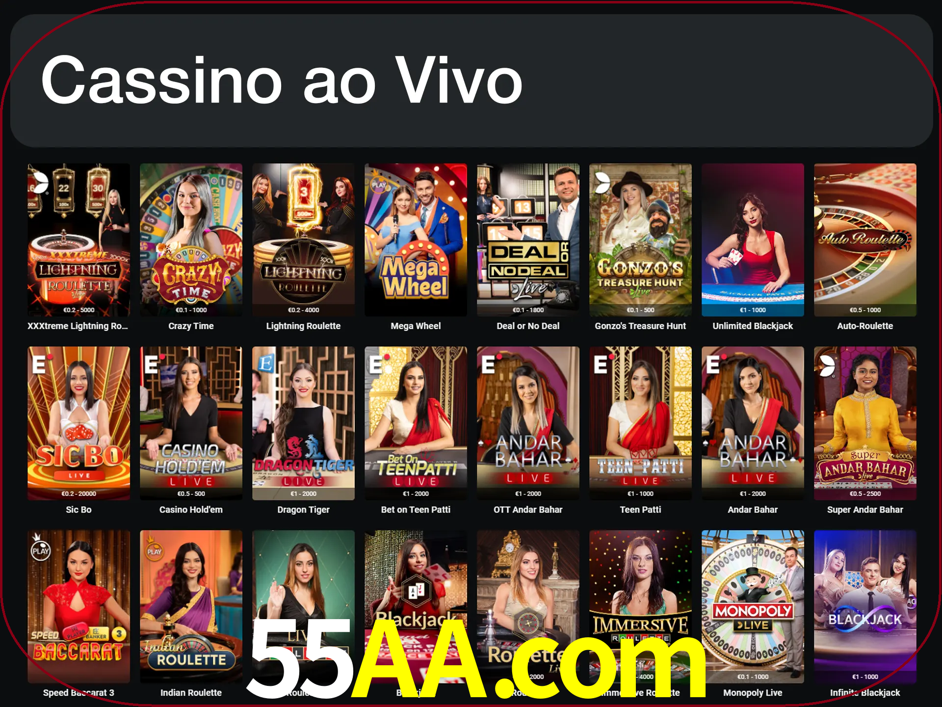 Jogue jogos de cassino com um verdadeiro dealer.